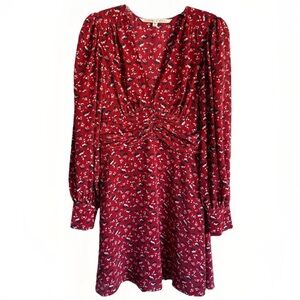 Veronica Beard Sz 6 Ruched Floral Silk Mini-Dress Red Spring Small